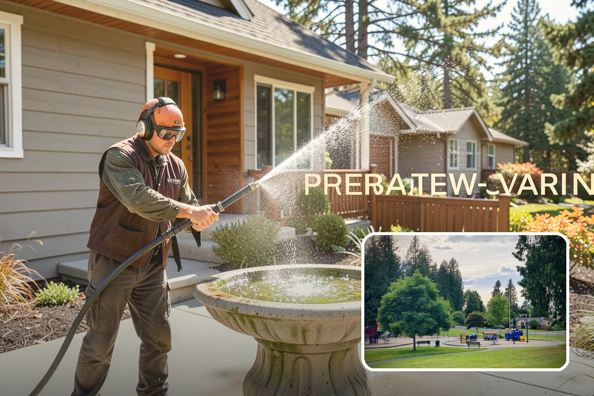 Sidewalk Pressure Washing in Bonney Lake, Pierce County, WA - Eliminates the slick algae film that causes winter slips