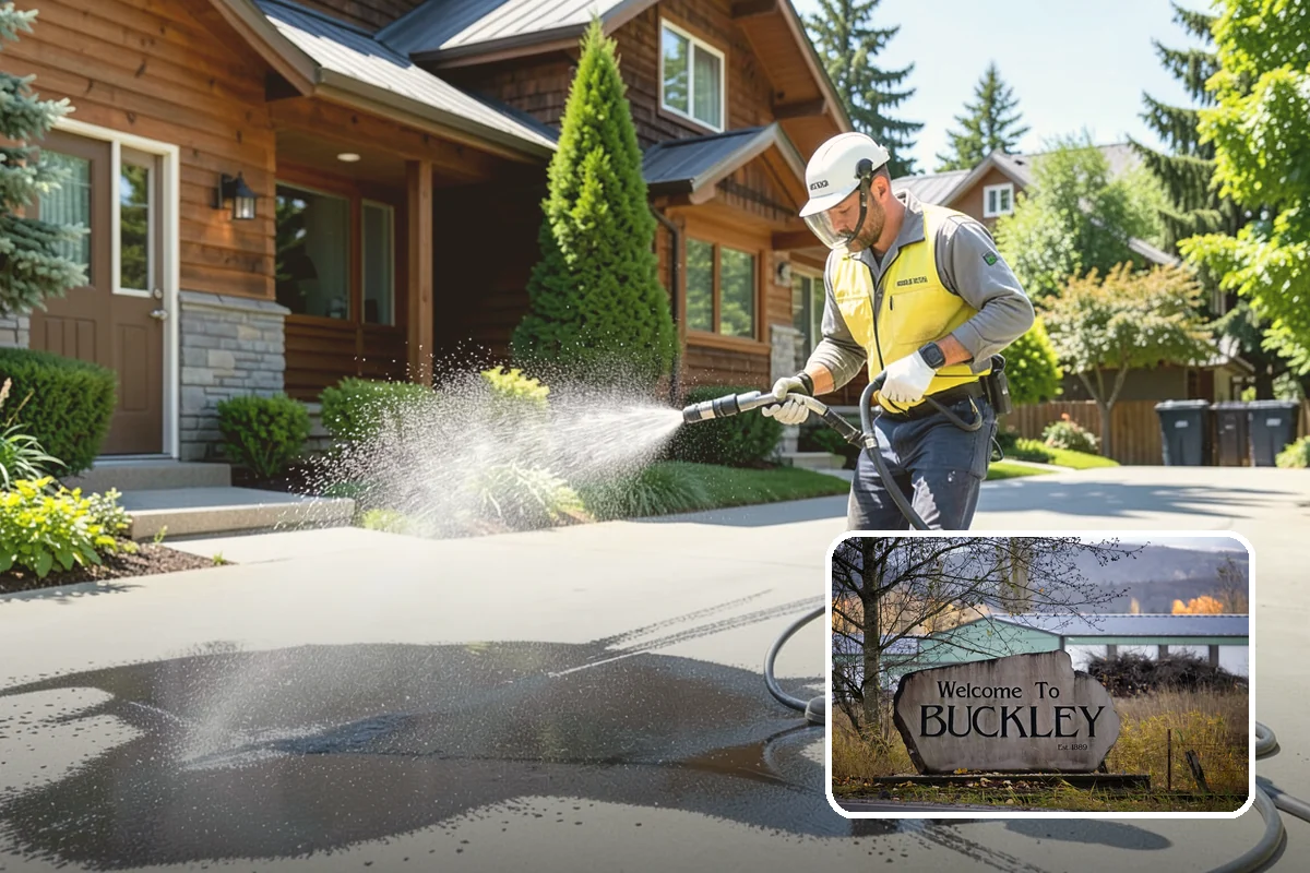 Sidewalk Pressure Washing in Buckley, Pierce County, WA - Eliminates the slick algae film that causes winter slips
