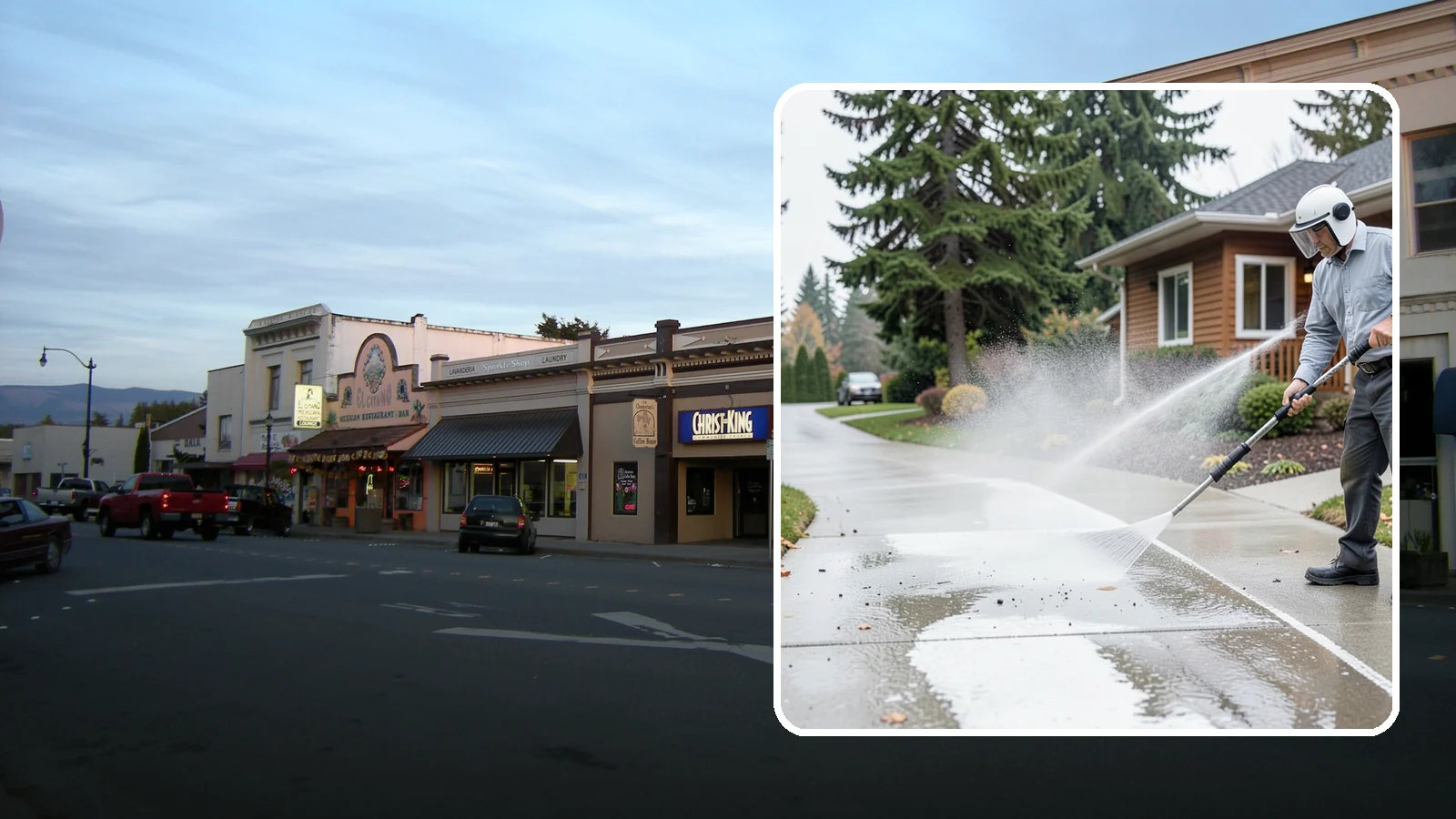 Sidewalk Pressure Washing in Burlington, Skagit County, WA - Restore slick, moss-darkened Washington sidewalks to safe, even concrete with a controlled pressure wash.