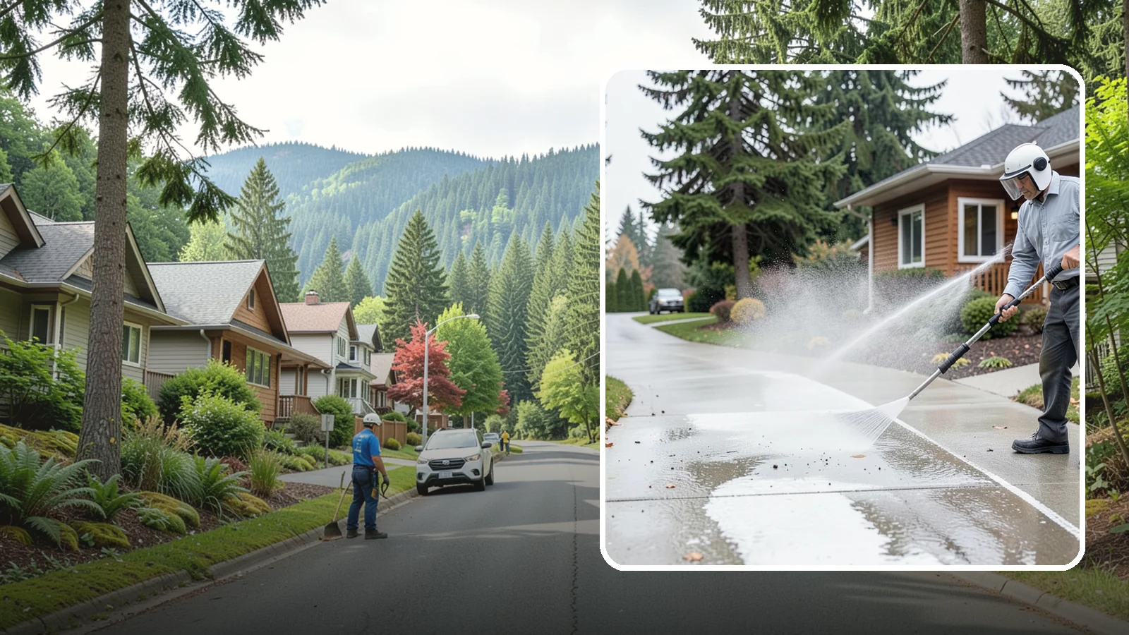 Sidewalk Pressure Washing in Darrington, Snohomish County, WA - Restore slick, moss-darkened Washington sidewalks to safe, even concrete with a controlled pressure wash.