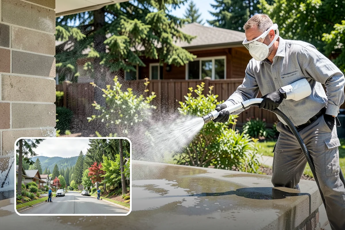 Sidewalk Pressure Washing in Darrington, Snohomish County, WA - Eliminates the slick algae film that causes winter slips