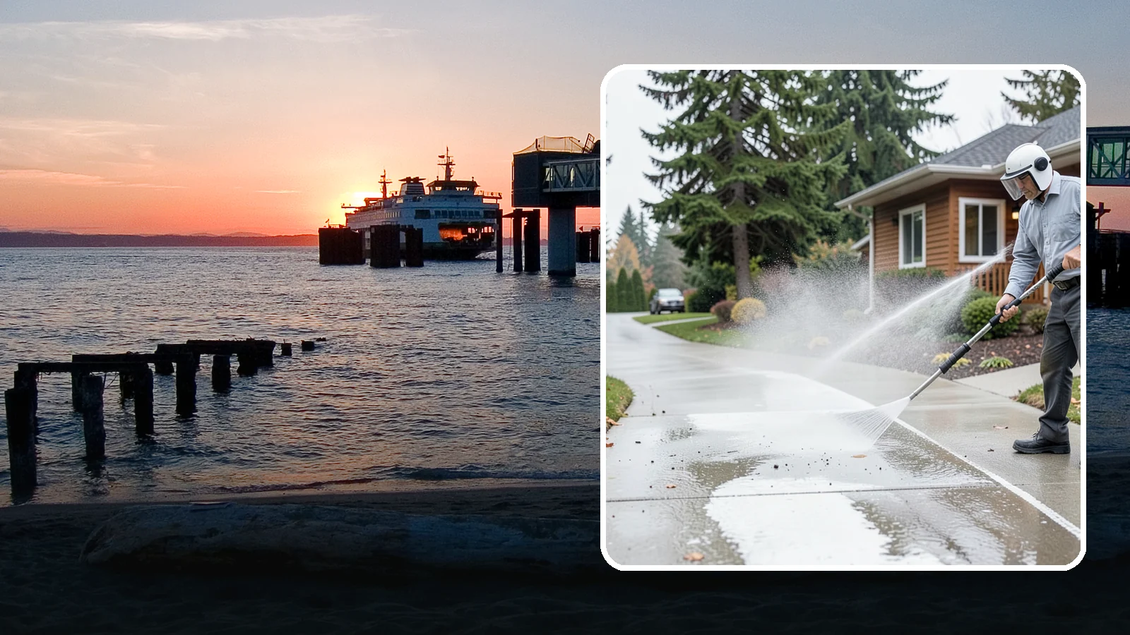 Sidewalk Pressure Washing in Edmonds, Snohomish County, WA - Restore slick, moss-darkened Washington sidewalks to safe, even concrete with a controlled pressure wash.