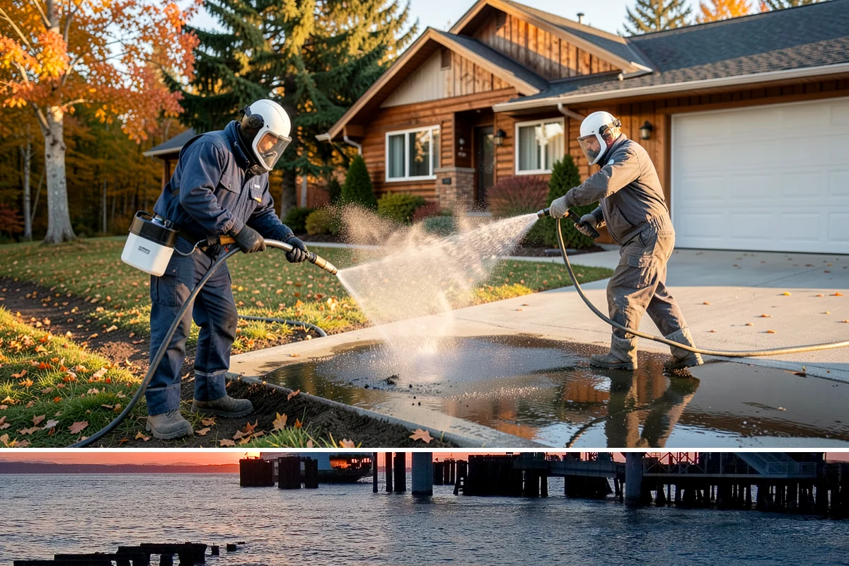 Sidewalk Pressure Washing in Edmonds, Snohomish County, WA - Late spring through early fall is ideal, once the heaviest rains ease and the concrete can dry between passes.