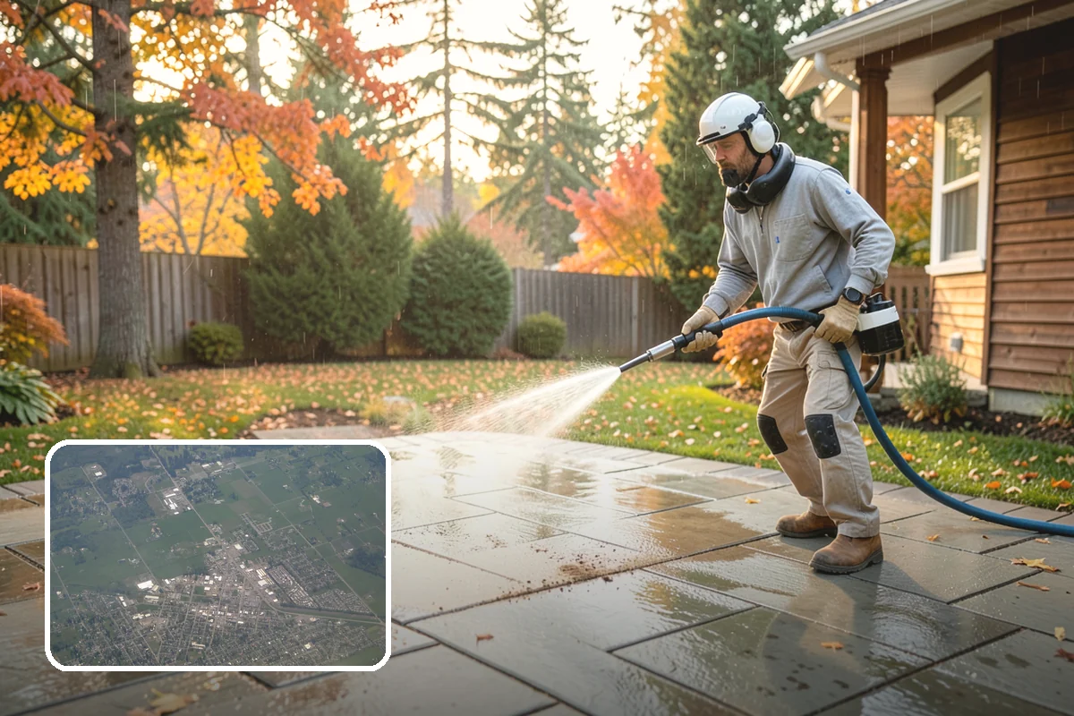Sidewalk Pressure Washing in Enumclaw, King County, WA - Eliminates the slick algae film that causes winter slips