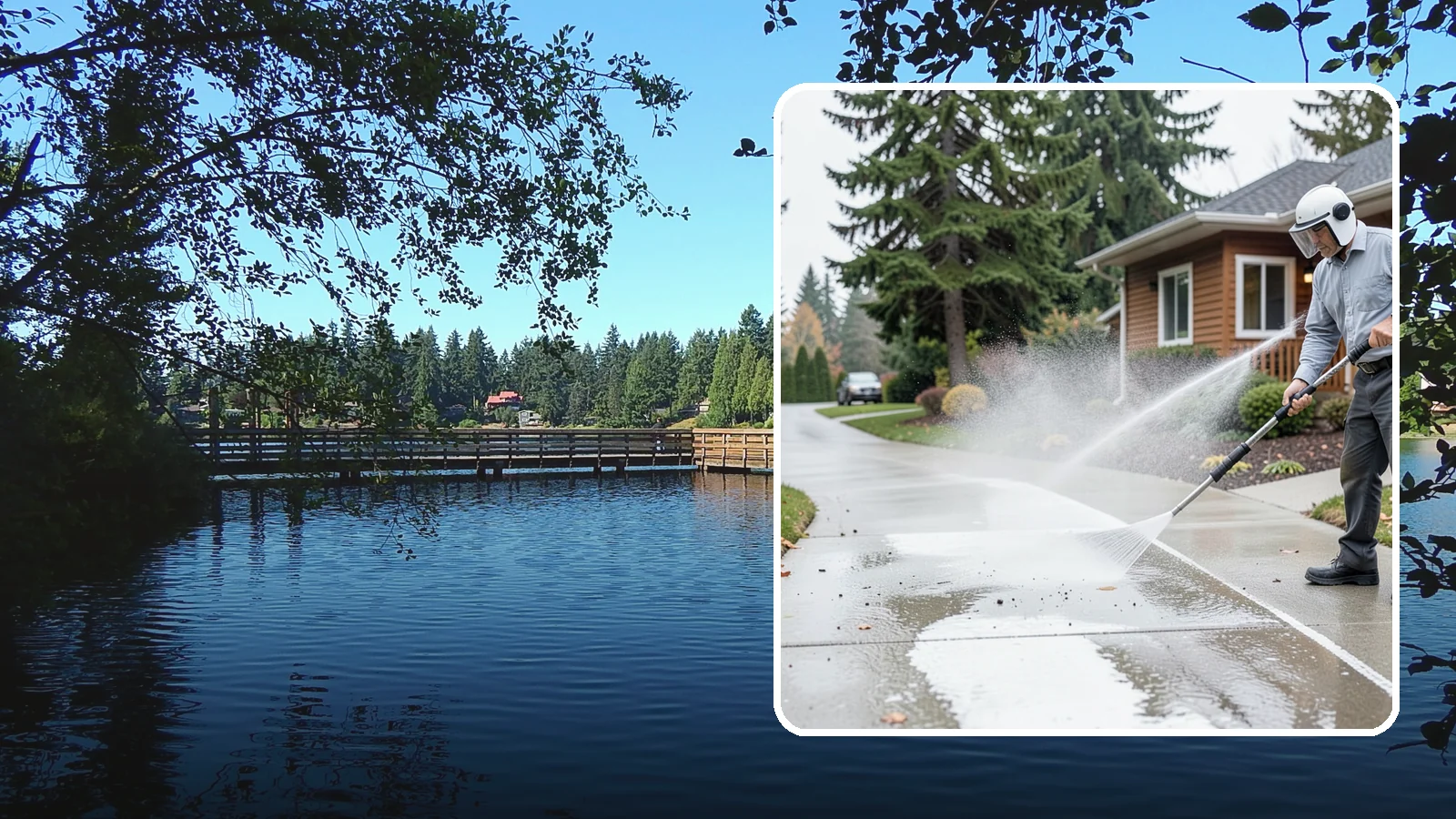 Sidewalk Pressure Washing in Federal Way, King County, WA - Restore slick, moss-darkened Washington sidewalks to safe, even concrete with a controlled pressure wash.