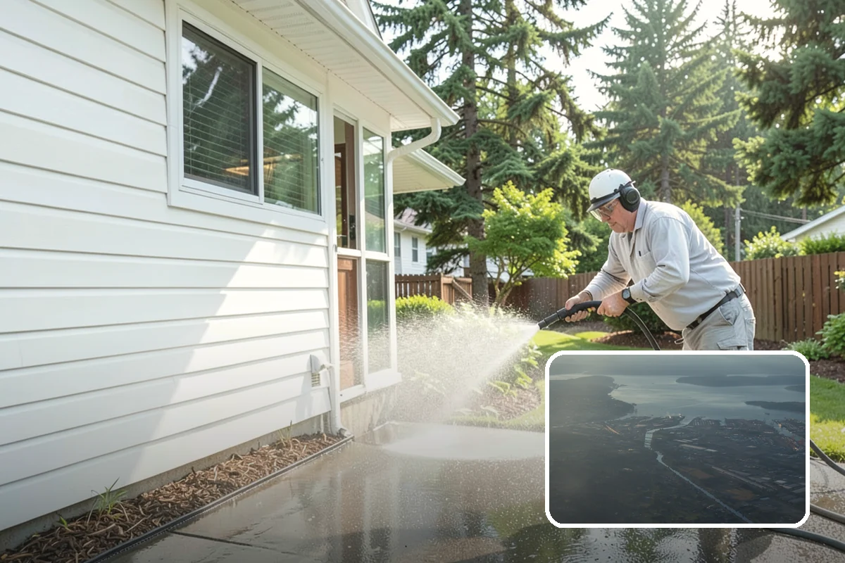 Sidewalk Pressure Washing in Fife, Pierce County, WA - Eliminates the slick algae film that causes winter slips