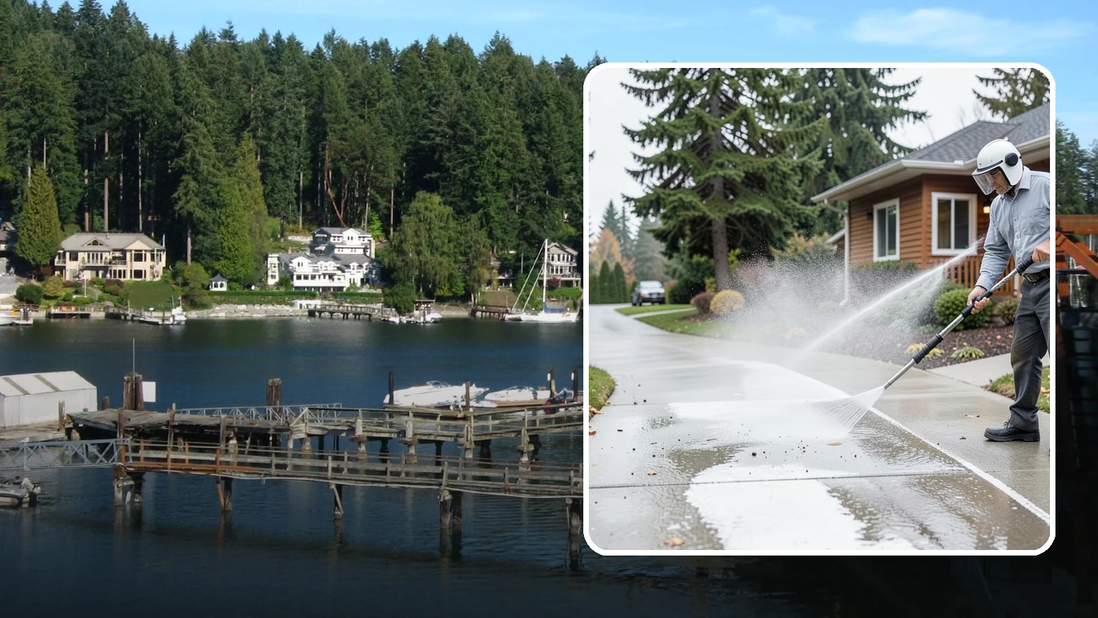 Sidewalk Pressure Washing in Gig Harbor, Pierce County, WA - Restore slick, moss-darkened Washington sidewalks to safe, even concrete with a controlled pressure wash.