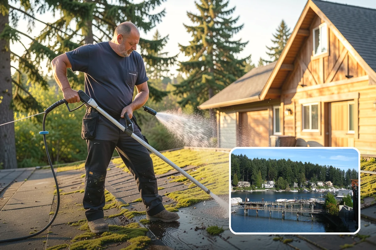 Sidewalk Pressure Washing in Gig Harbor, Pierce County, WA - Eliminates the slick algae film that causes winter slips