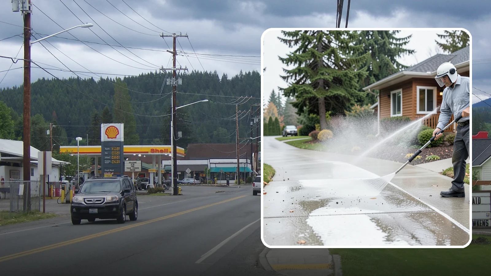Sidewalk Pressure Washing in Granite Falls, Snohomish County, WA - Restore slick, moss-darkened Washington sidewalks to safe, even concrete with a controlled pressure wash.