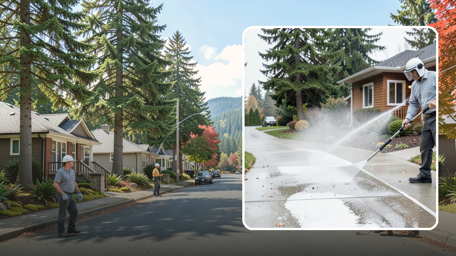 Sidewalk Pressure Washing in Hunts Point, King County, WA - Restore slick, moss-darkened Washington sidewalks to safe, even concrete with a controlled pressure wash.