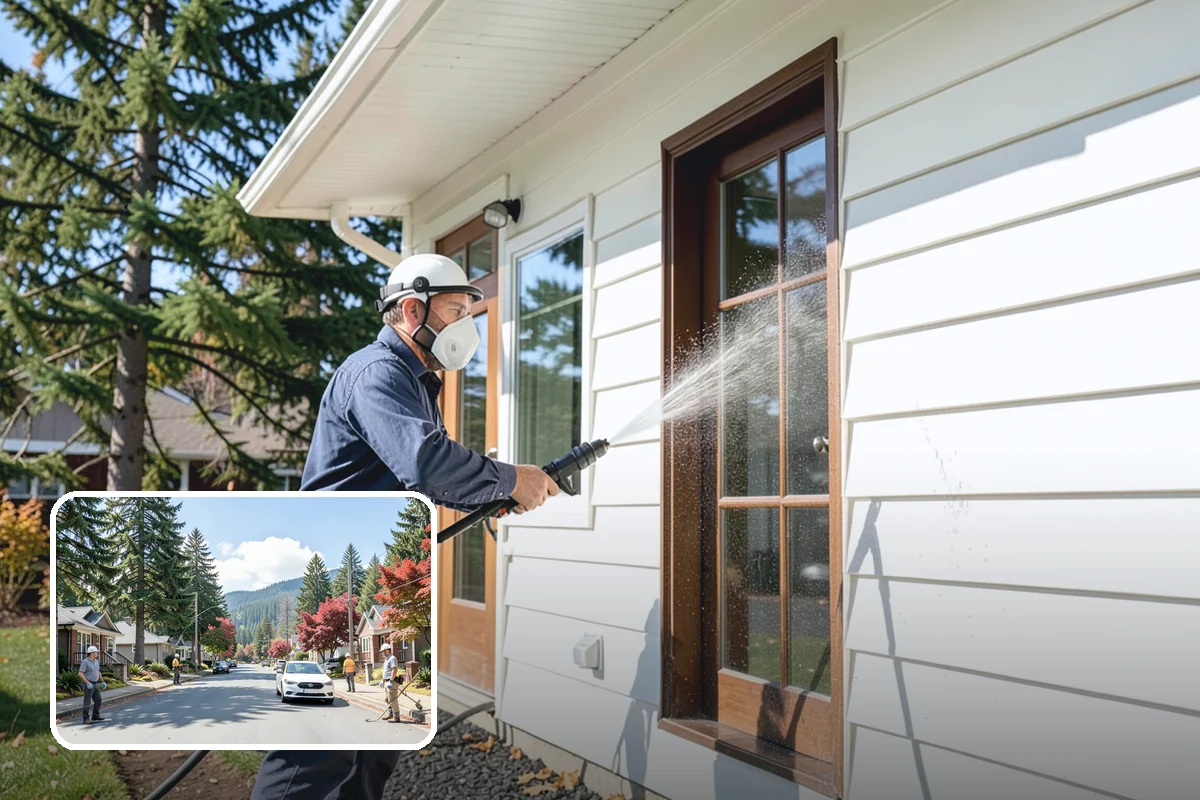 Sidewalk Pressure Washing in Hunts Point, King County, WA - Eliminates the slick algae film that causes winter slips