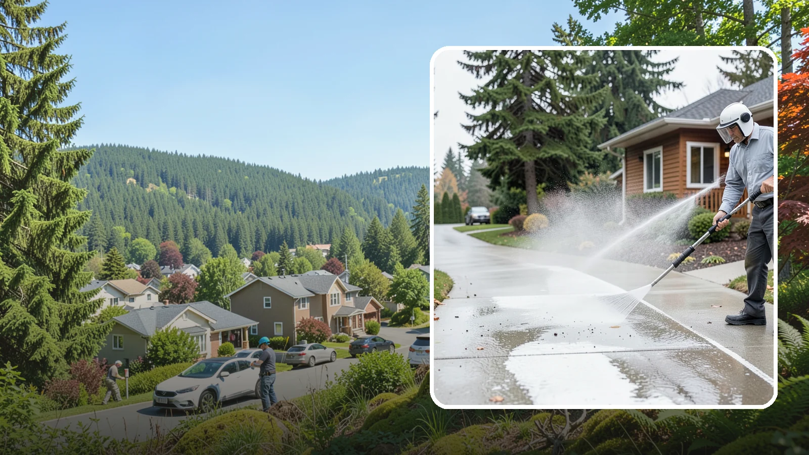 Sidewalk Pressure Washing in Index, Snohomish County, WA - Restore slick, moss-darkened Washington sidewalks to safe, even concrete with a controlled pressure wash.