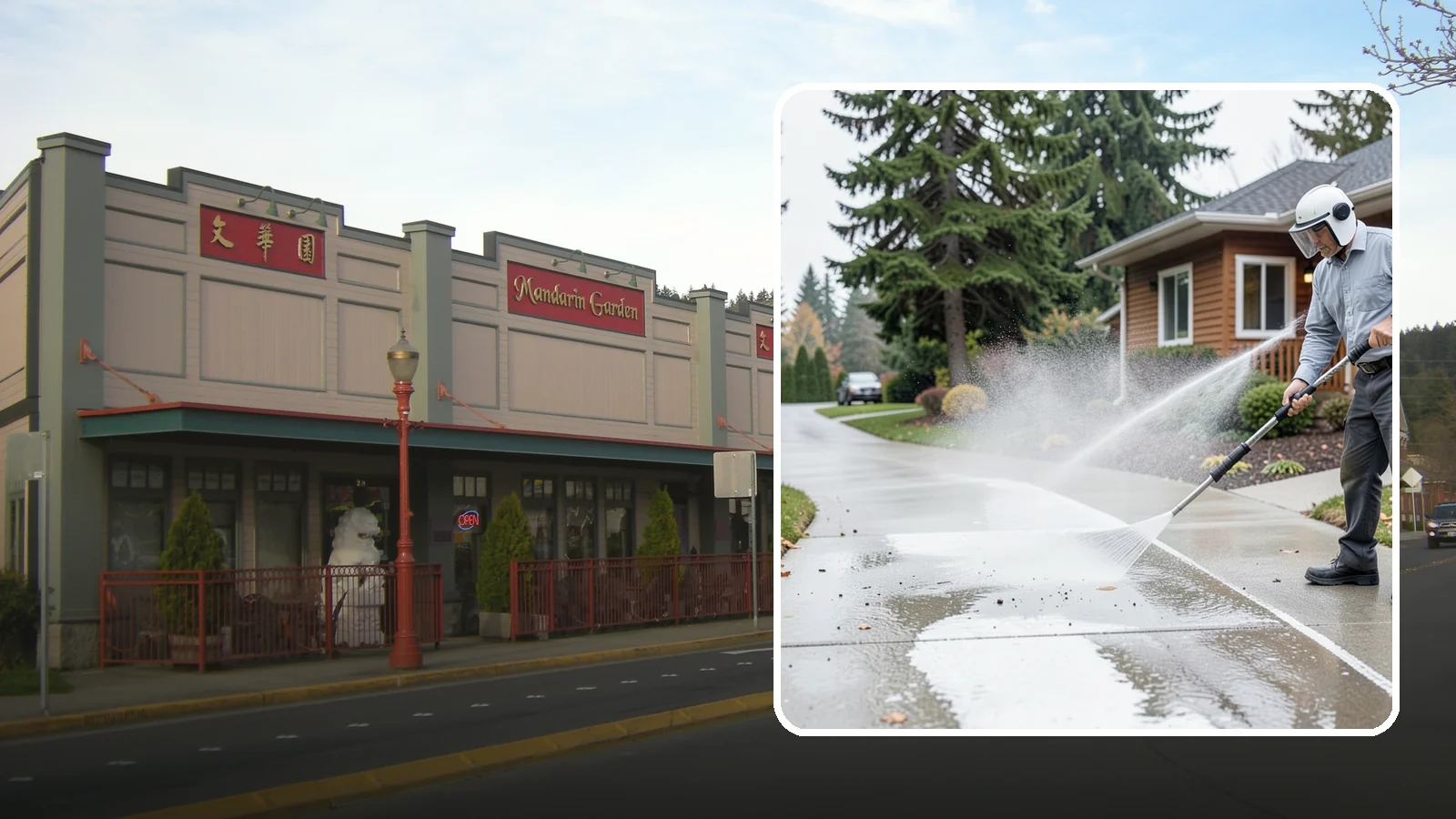 Sidewalk Pressure Washing in Issaquah, King County, WA - Restore slick, moss-darkened Washington sidewalks to safe, even concrete with a controlled pressure wash.