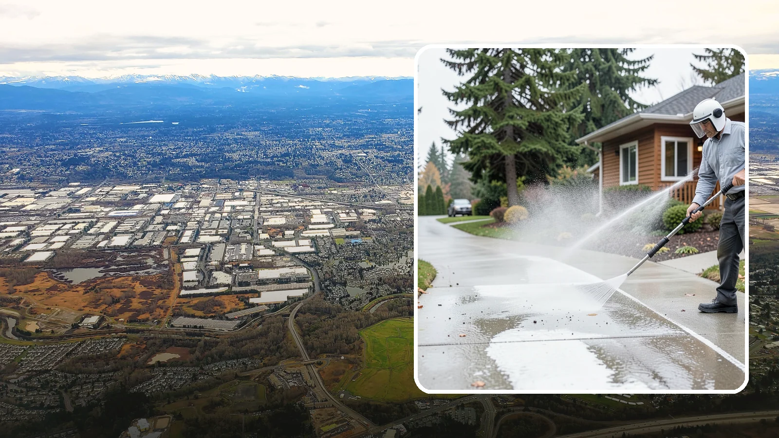 Sidewalk Pressure Washing in Kent, King County, WA - Restore slick, moss-darkened Washington sidewalks to safe, even concrete with a controlled pressure wash.