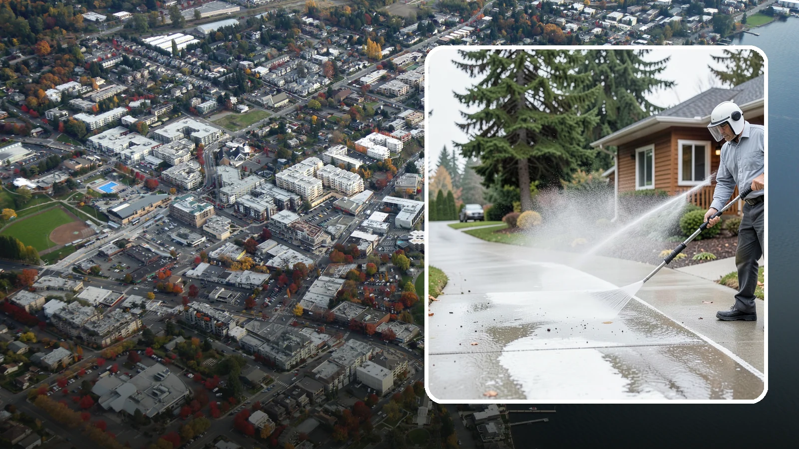 Sidewalk Pressure Washing in Kirkland, King County, WA - Restore slick, moss-darkened Washington sidewalks to safe, even concrete with a controlled pressure wash.