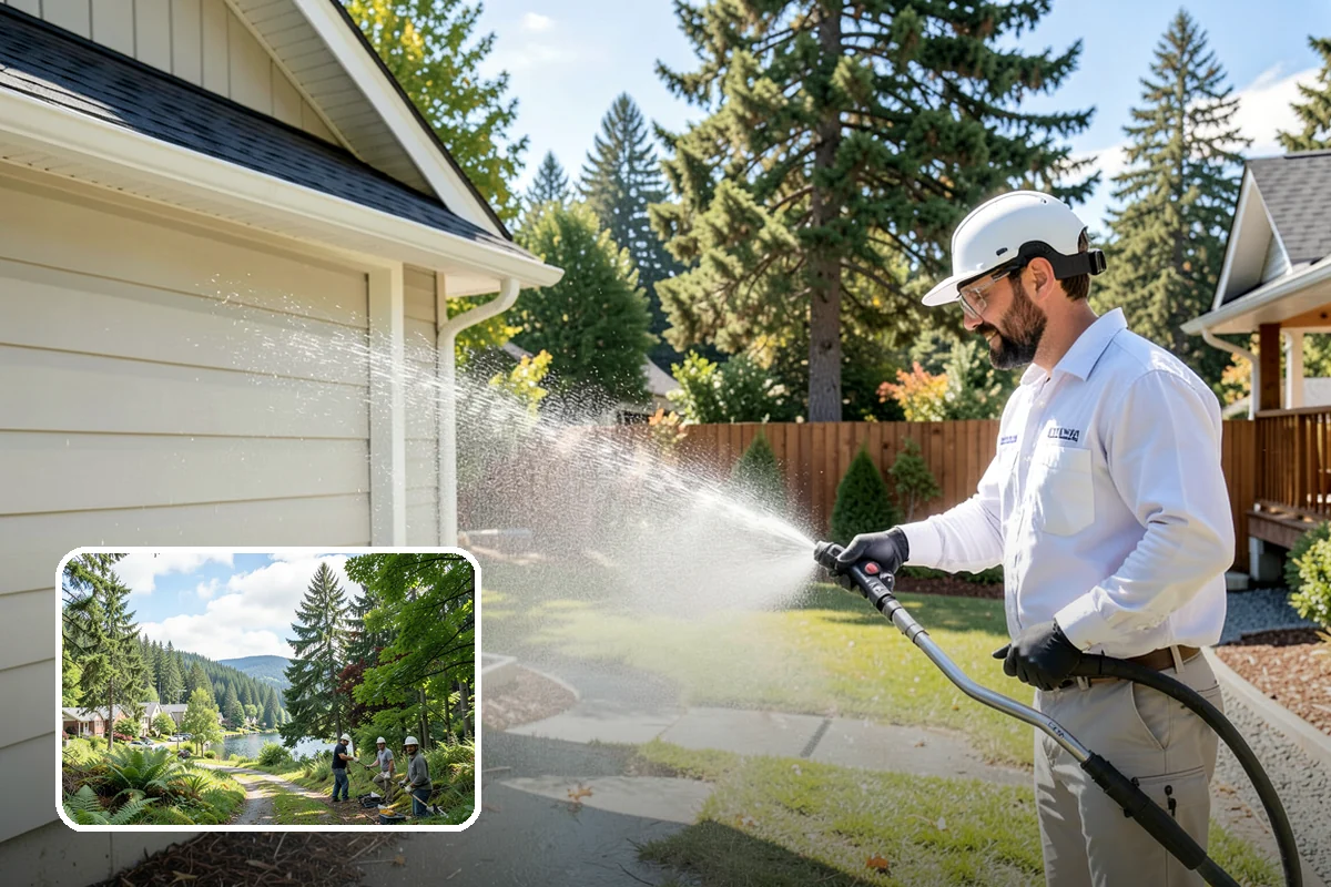 Sidewalk Pressure Washing in Lake Forest Park, King County, WA - Eliminates the slick algae film that causes winter slips