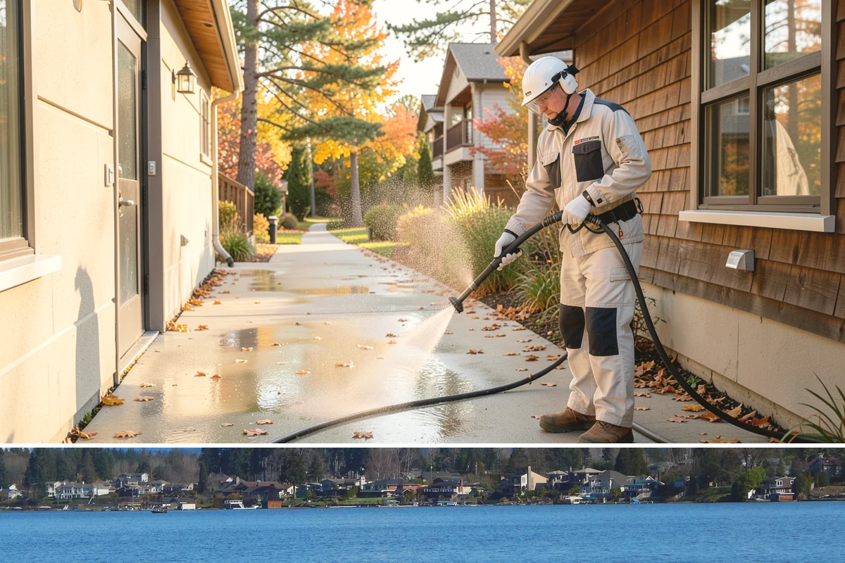 Sidewalk Pressure Washing in Lake Stevens, Snohomish County, WA - Late spring through early fall is ideal, once the heaviest rains ease and the concrete can dry between passes.