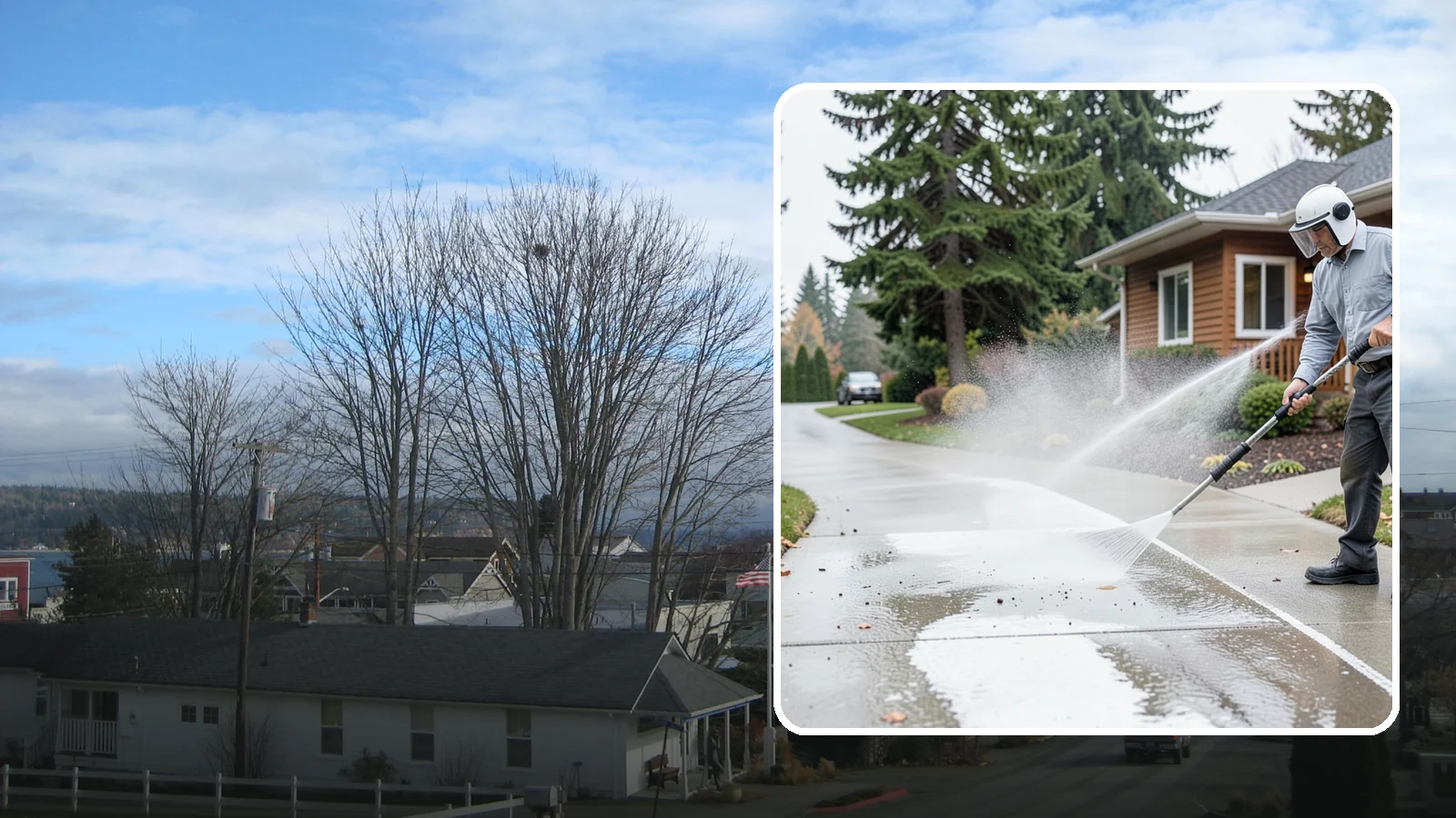 Sidewalk Pressure Washing in Langley, Island County, WA - Restore slick, moss-darkened Washington sidewalks to safe, even concrete with a controlled pressure wash.