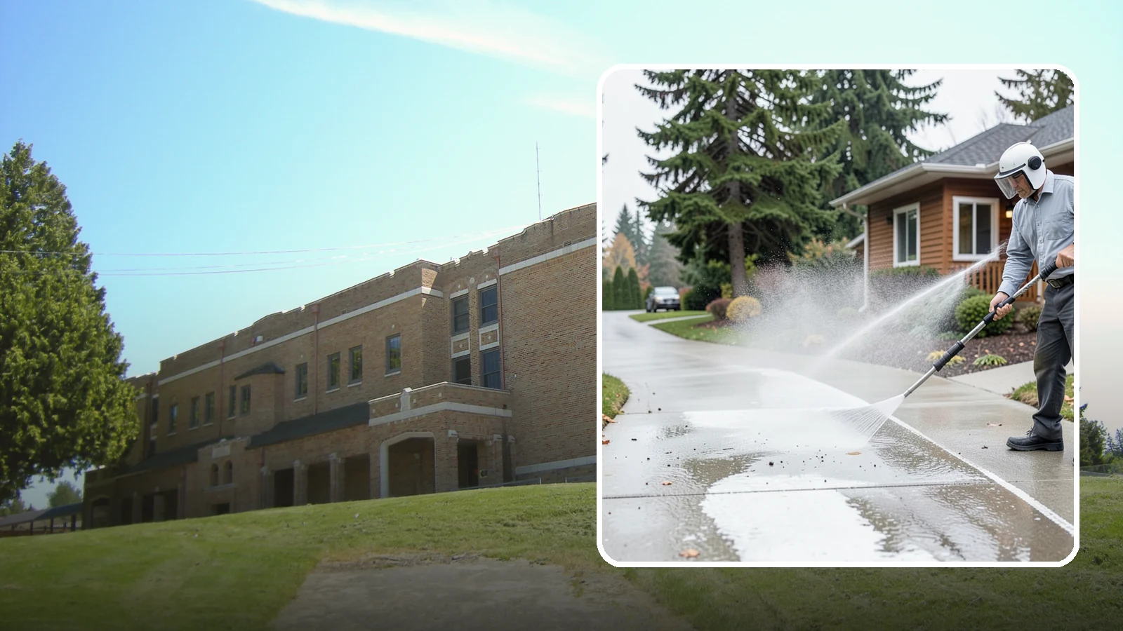 Sidewalk Pressure Washing in Maple Valley, King County, WA - Restore slick, moss-darkened Washington sidewalks to safe, even concrete with a controlled pressure wash.