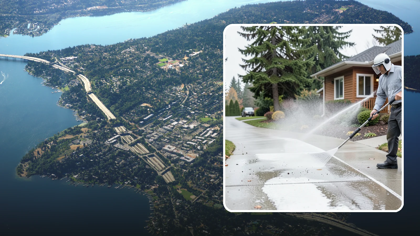 Sidewalk Pressure Washing in Mercer Island, King County, WA - Restore slick, moss-darkened Washington sidewalks to safe, even concrete with a controlled pressure wash.