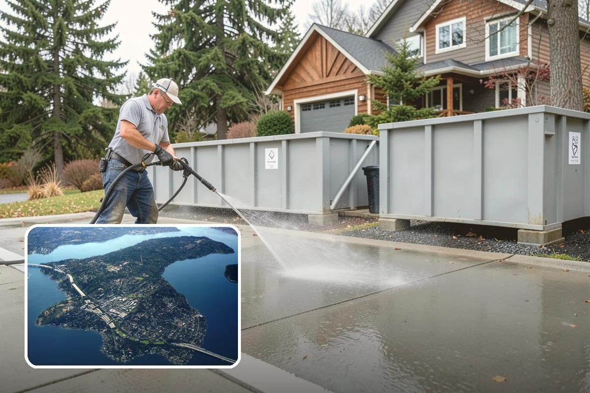 Sidewalk Pressure Washing in Mercer Island, King County, WA - Eliminates the slick algae film that causes winter slips