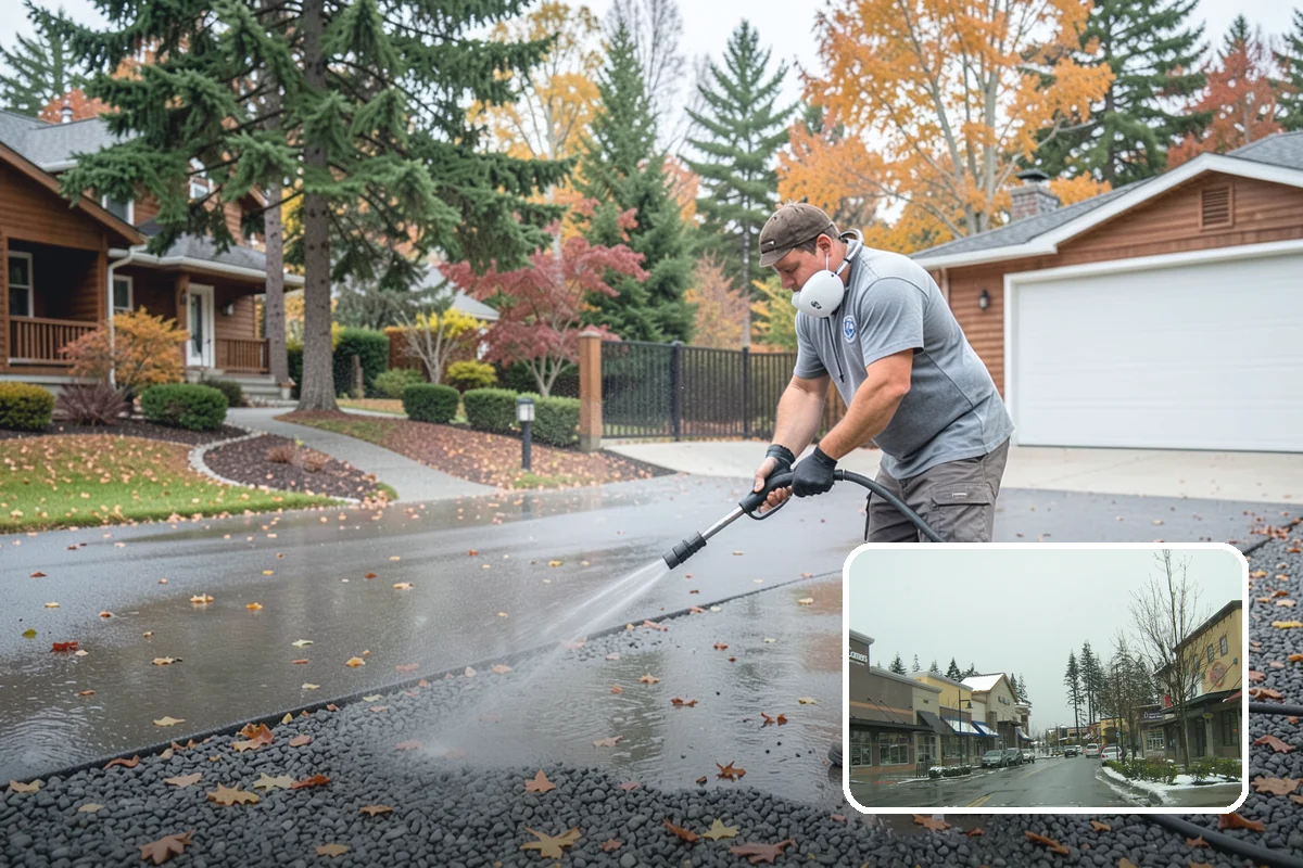 Sidewalk Pressure Washing in Mill Creek, Snohomish County, WA - Eliminates the slick algae film that causes winter slips
