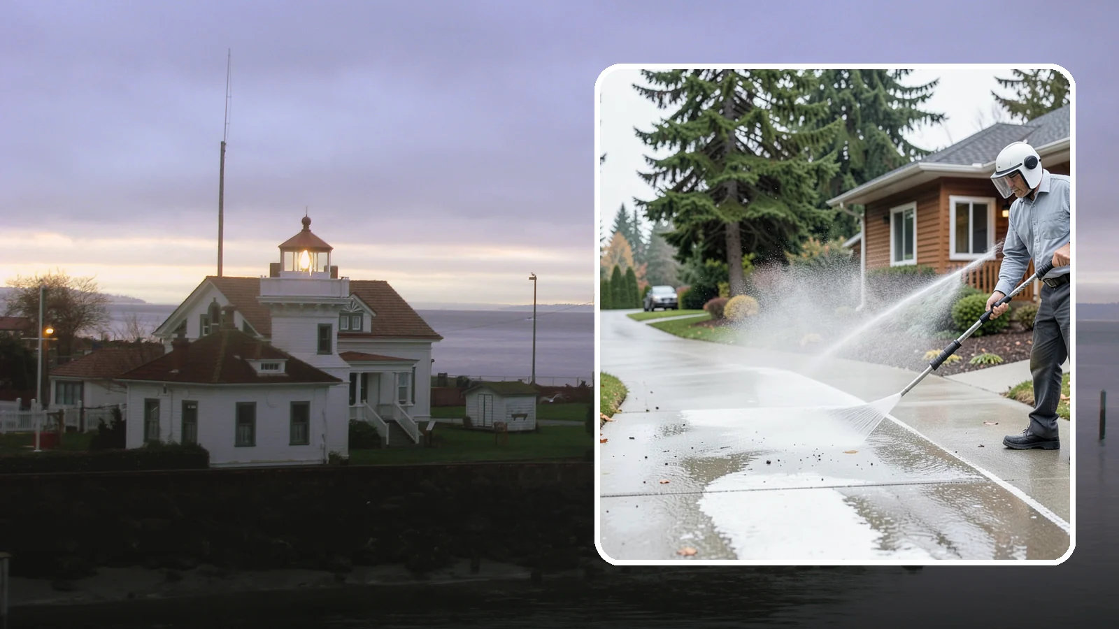 Sidewalk Pressure Washing in Mukilteo, Snohomish County, WA - Restore slick, moss-darkened Washington sidewalks to safe, even concrete with a controlled pressure wash.