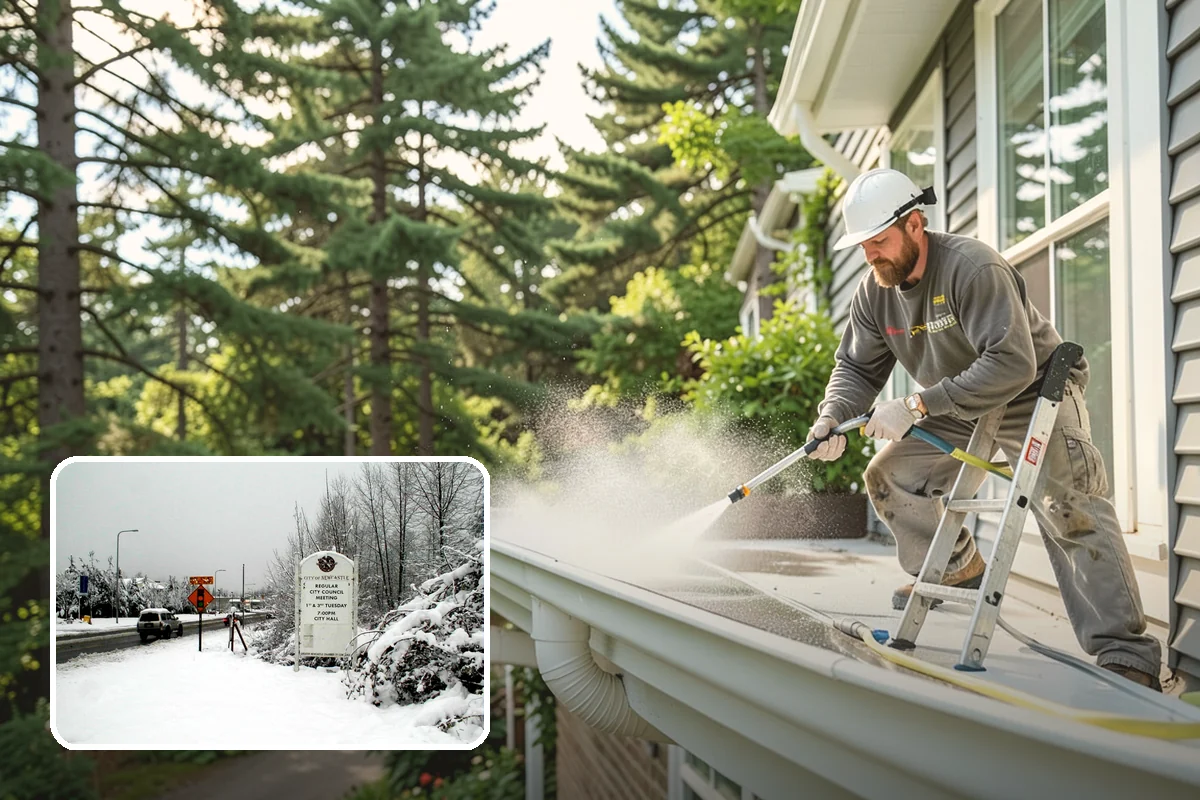 Sidewalk Pressure Washing in Newcastle, King County, WA - Eliminates the slick algae film that causes winter slips