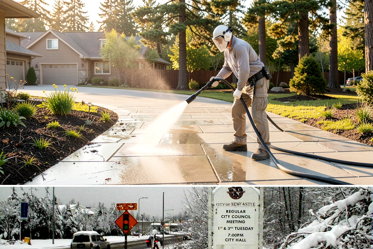 Sidewalk Pressure Washing in Newcastle, King County, WA - Late spring through early fall is ideal, once the heaviest rains ease and the concrete can dry between passes.