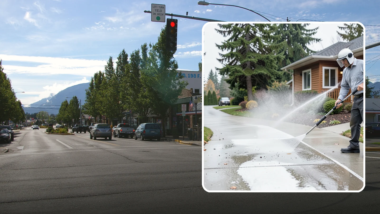 Sidewalk Pressure Washing in North Bend, King County, WA - Restore slick, moss-darkened Washington sidewalks to safe, even concrete with a controlled pressure wash.