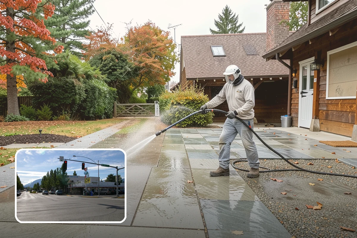 Sidewalk Pressure Washing in North Bend, King County, WA - Eliminates the slick algae film that causes winter slips