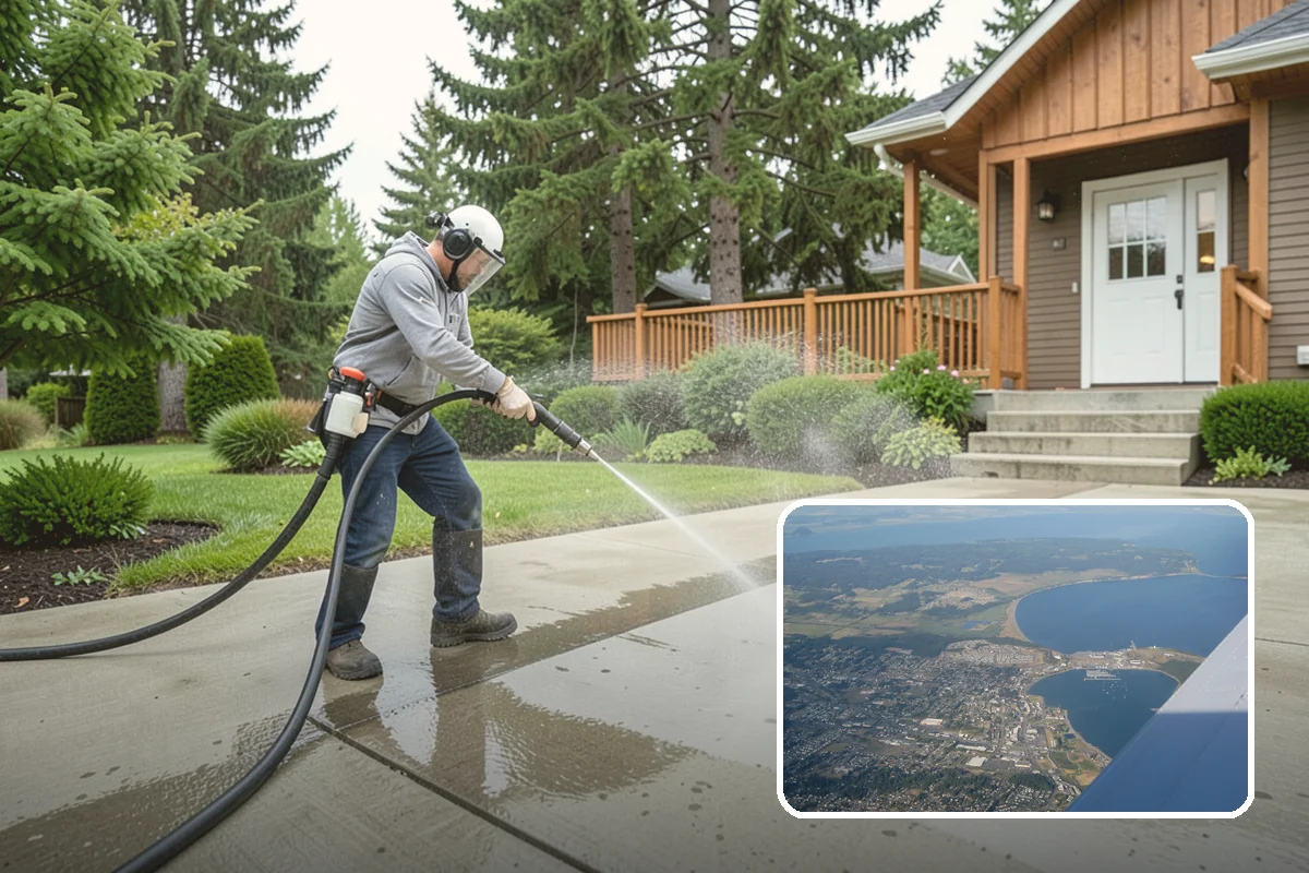 Sidewalk Pressure Washing in Oak Harbor, Island County, WA - Eliminates the slick algae film that causes winter slips