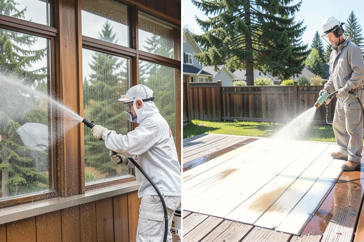 Sidewalk Pressure Washing in Oak Harbor, Island County, WA - Blow off leaves and fir needles and pre-treat the surface with a moss-and-algae solution