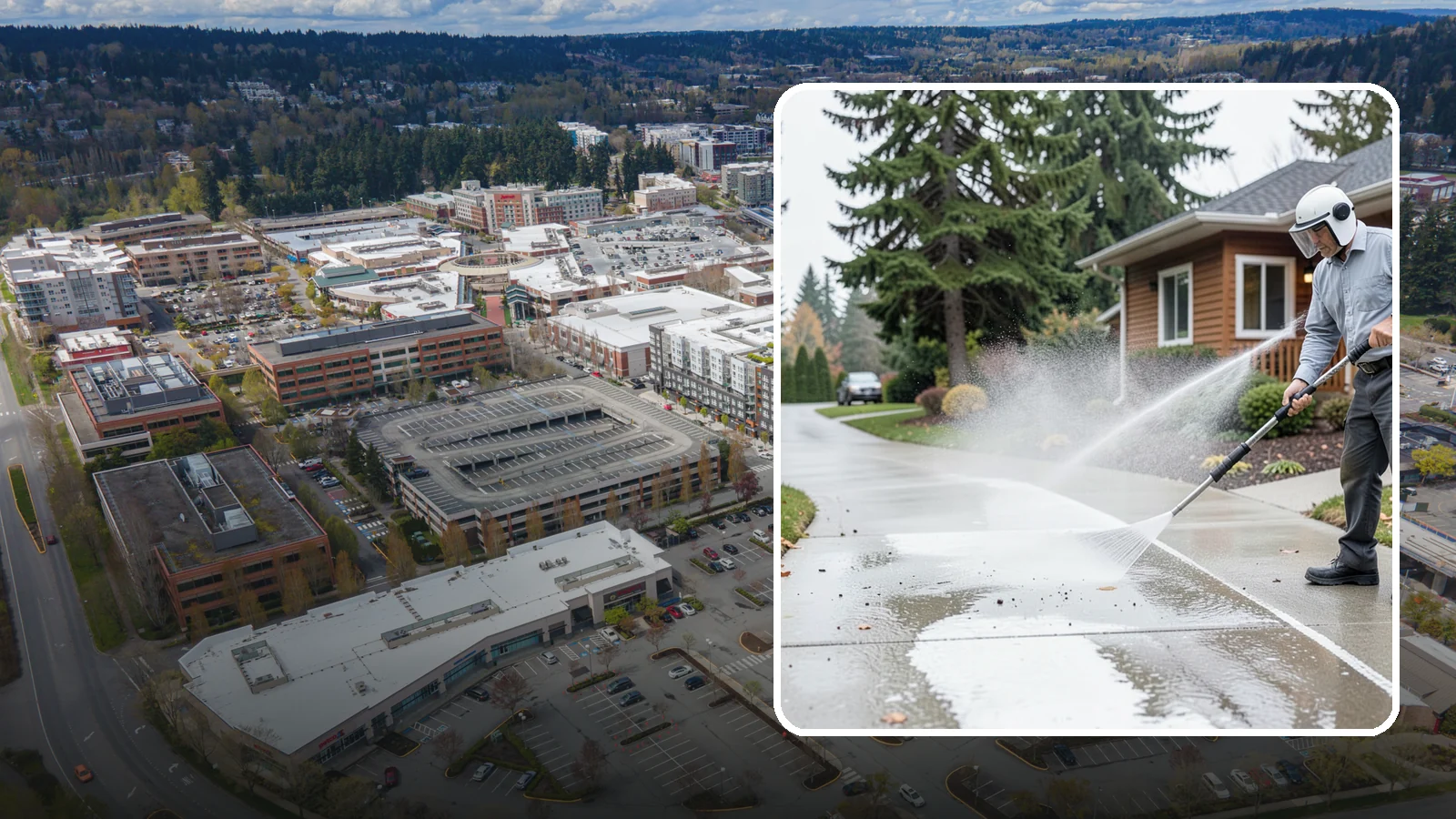 Sidewalk Pressure Washing in Redmond, King County, WA - Restore slick, moss-darkened Washington sidewalks to safe, even concrete with a controlled pressure wash.