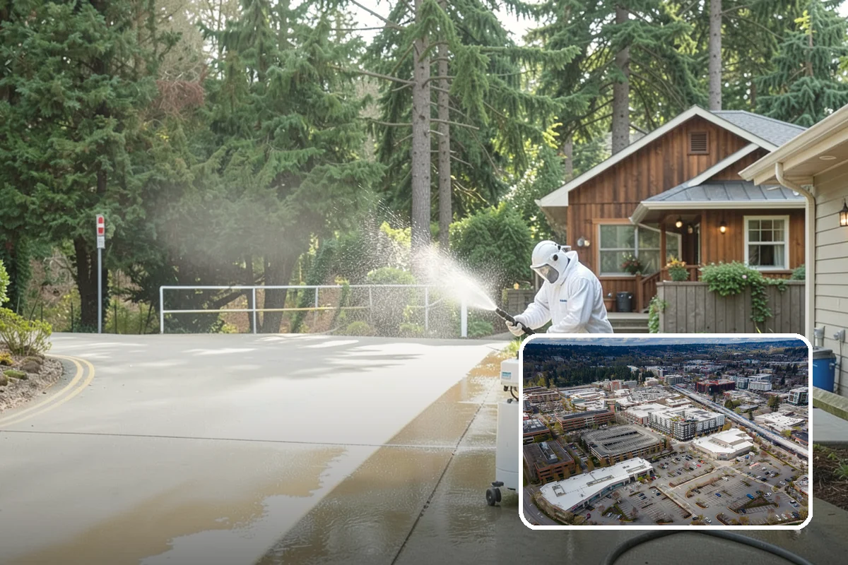 Sidewalk Pressure Washing in Redmond, King County, WA - Eliminates the slick algae film that causes winter slips