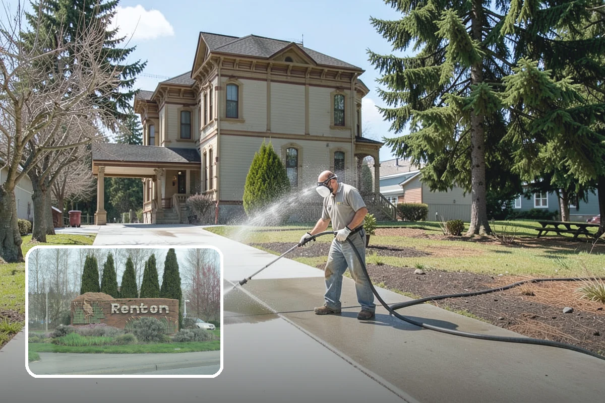 Sidewalk Pressure Washing in Renton, King County, WA - Eliminates the slick algae film that causes winter slips