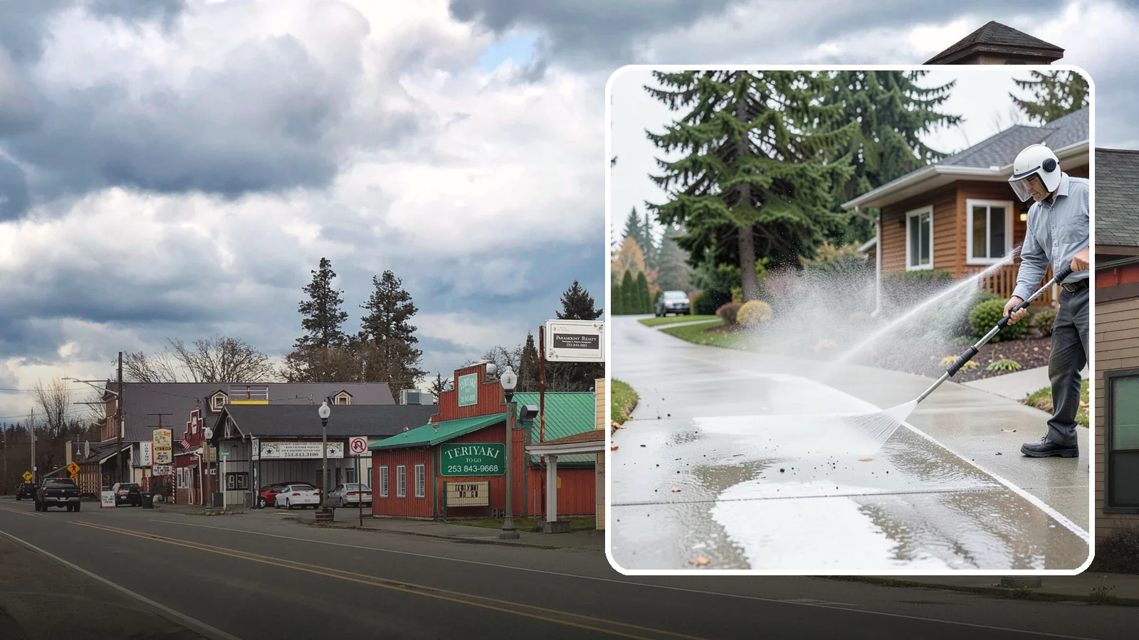 Sidewalk Pressure Washing in Roy, Pierce County, WA - Restore slick, moss-darkened Washington sidewalks to safe, even concrete with a controlled pressure wash.