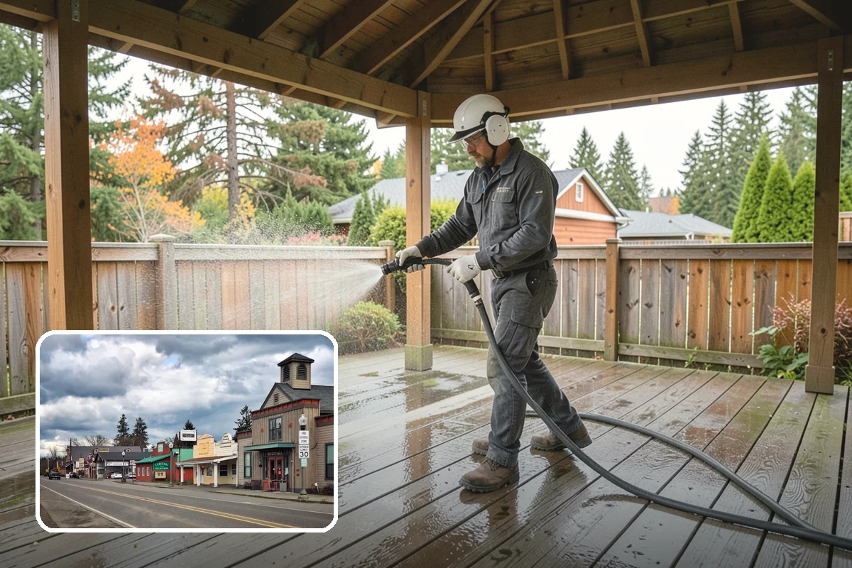 Sidewalk Pressure Washing in Roy, Pierce County, WA - Eliminates the slick algae film that causes winter slips