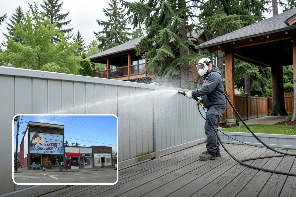 Sidewalk Pressure Washing in Ruston, Pierce County, WA - Eliminates the slick algae film that causes winter slips