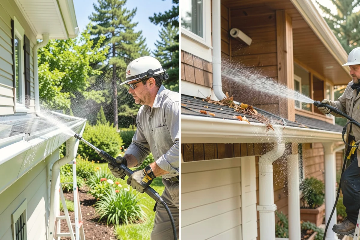 Sidewalk Pressure Washing in Ruston, Pierce County, WA - Blow off leaves and fir needles and pre-treat the surface with a moss-and-algae solution
