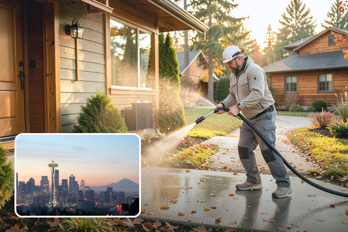 Sidewalk Pressure Washing in Seattle, King County, WA - Eliminates the slick algae film that causes winter slips