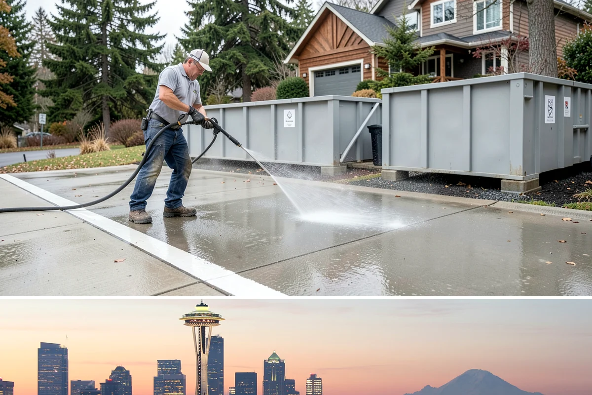 Sidewalk Pressure Washing in Seattle, King County, WA - Late spring through early fall is ideal, once the heaviest rains ease and the concrete can dry between passes.