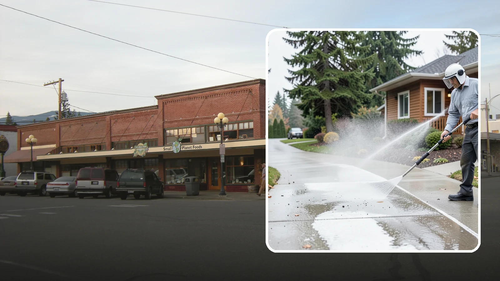Sidewalk Pressure Washing in Sedro-Woolley, Skagit County, WA - Restore slick, moss-darkened Washington sidewalks to safe, even concrete with a controlled pressure wash.