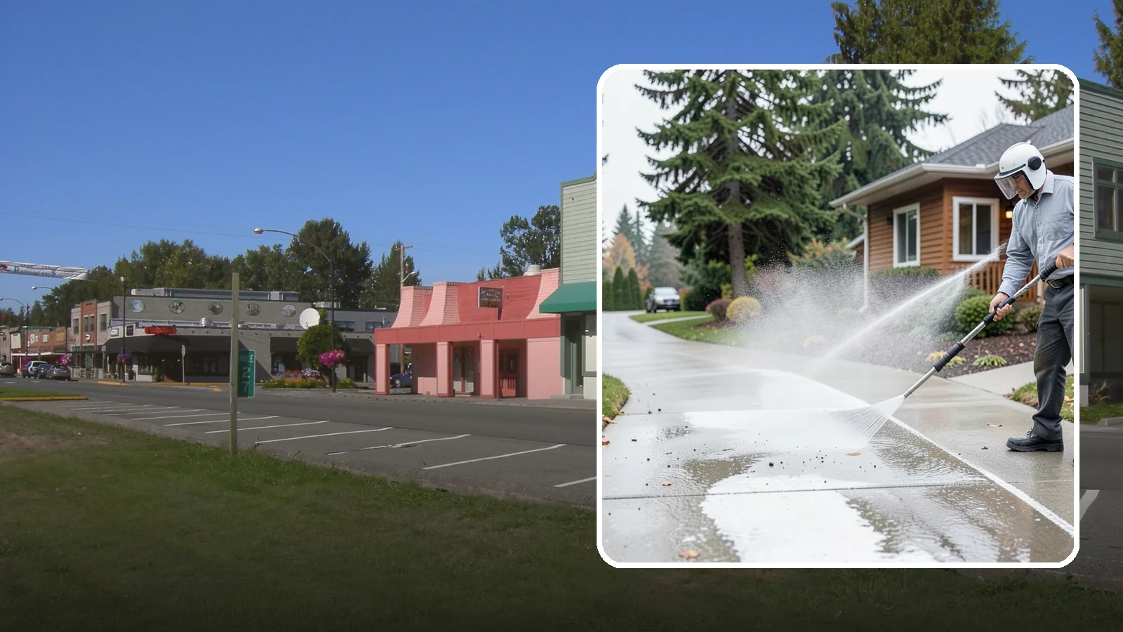 Sidewalk Pressure Washing in Snoqualmie, King County, WA - Restore slick, moss-darkened Washington sidewalks to safe, even concrete with a controlled pressure wash.