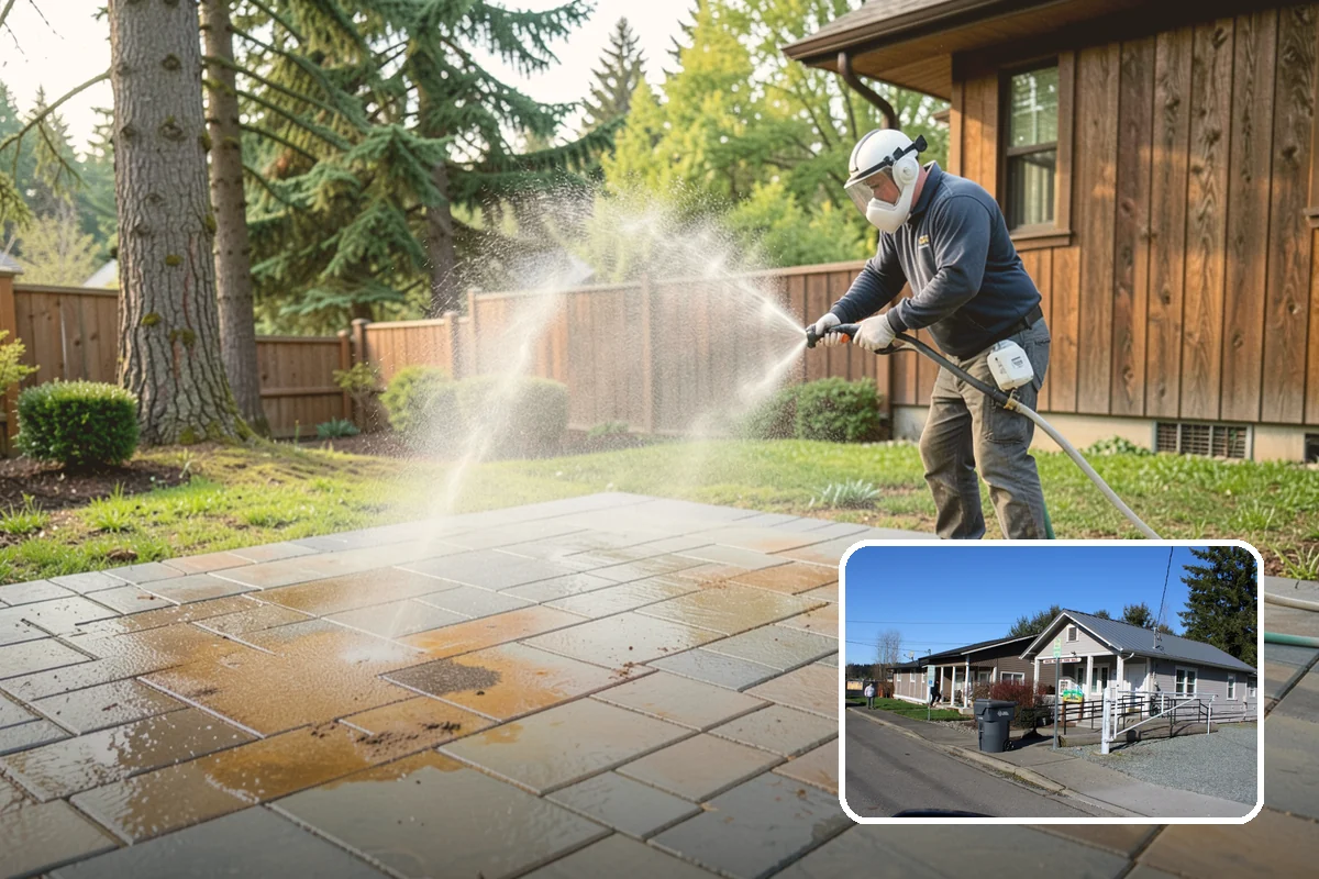 Sidewalk Pressure Washing in South Prairie, Pierce County, WA - Eliminates the slick algae film that causes winter slips