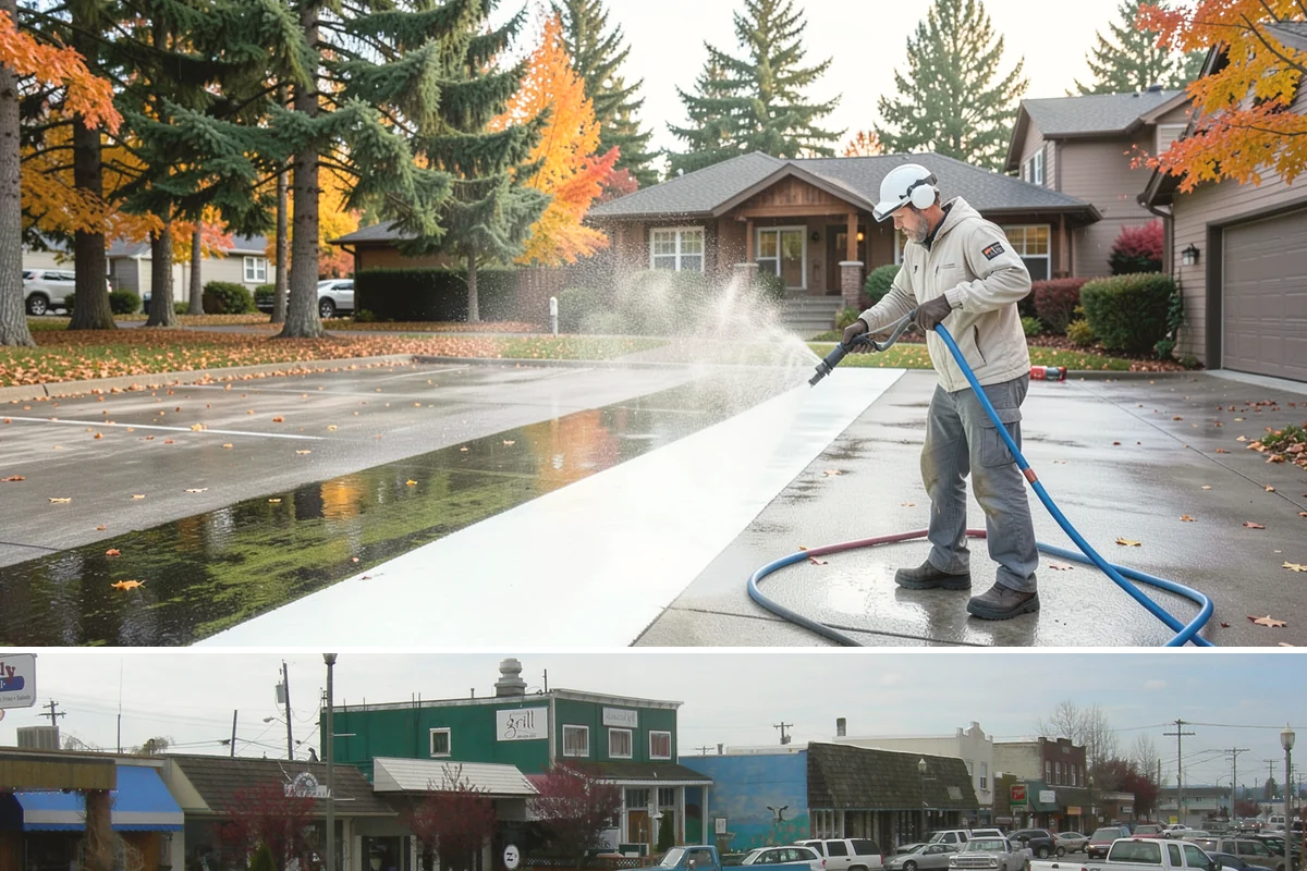 Sidewalk Pressure Washing in Stanwood, Snohomish County, WA - Late spring through early fall is ideal, once the heaviest rains ease and the concrete can dry between passes.