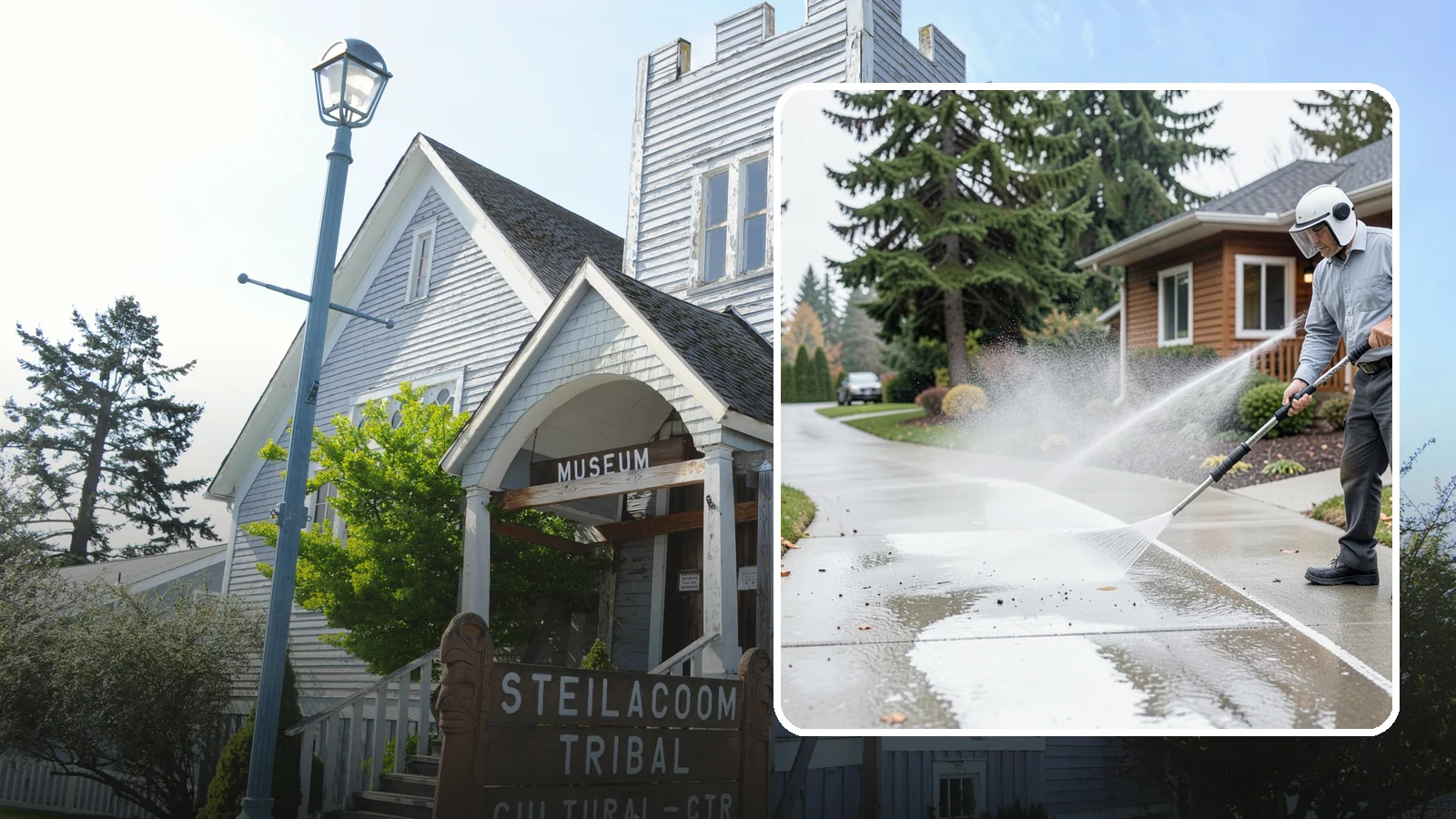 Sidewalk Pressure Washing in Steilacoom, Pierce County, WA - Restore slick, moss-darkened Washington sidewalks to safe, even concrete with a controlled pressure wash.
