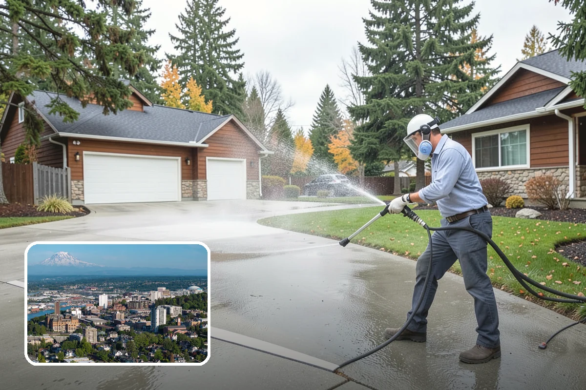 Sidewalk Pressure Washing in Tacoma, Pierce County, WA - Eliminates the slick algae film that causes winter slips