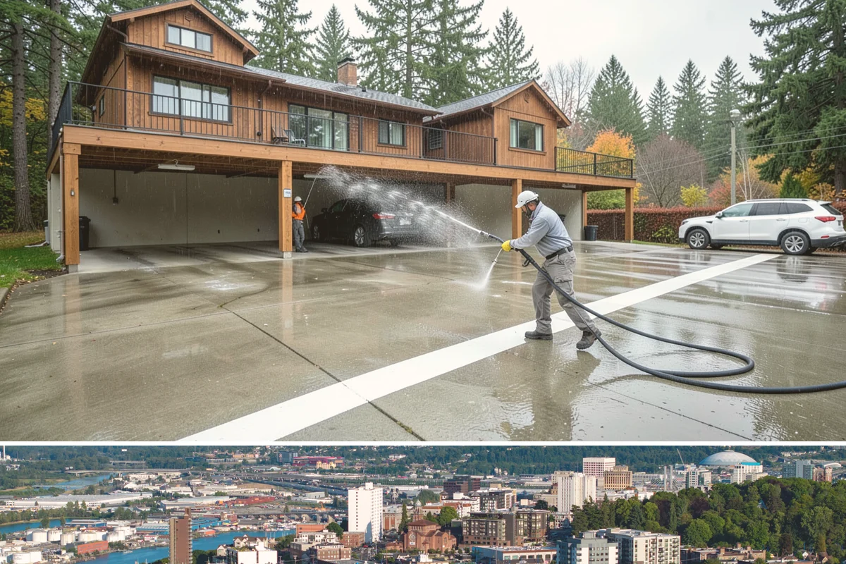 Sidewalk Pressure Washing in Tacoma, Pierce County, WA - Late spring through early fall is ideal, once the heaviest rains ease and the concrete can dry between passes.