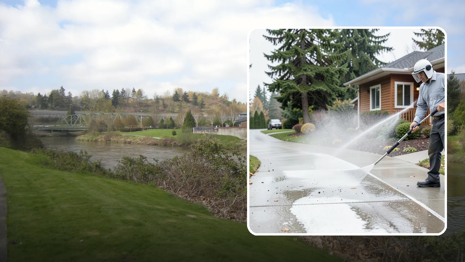 Sidewalk Pressure Washing in Tukwila, King County, WA - Restore slick, moss-darkened Washington sidewalks to safe, even concrete with a controlled pressure wash.
